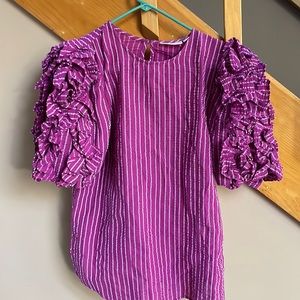 Striped ruffle sleeve top